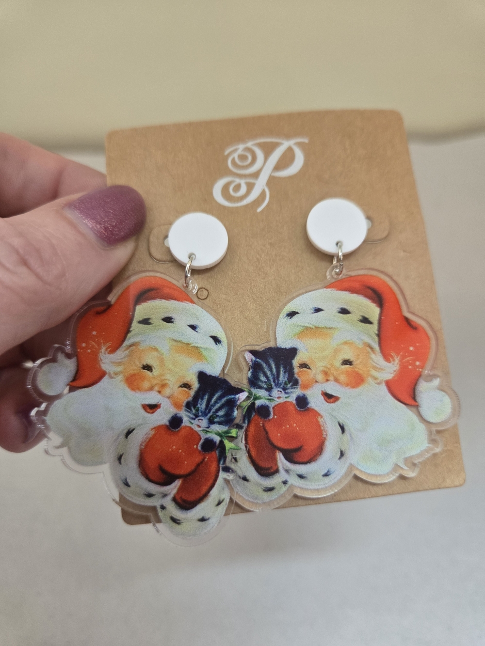 Plunder Retro Santa With Cats Earrings